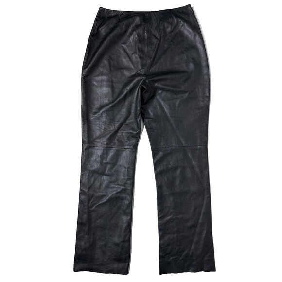 INC International Concepts Black 100% Leather Bootcut Pants High Rise Women 12 - Picture 2 of 12